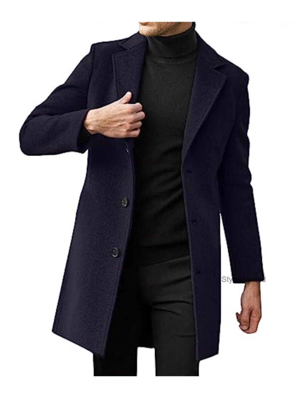 Men's Mid Length Overcoat Notched Lapel Wool & Blends Winter Pea Coat
